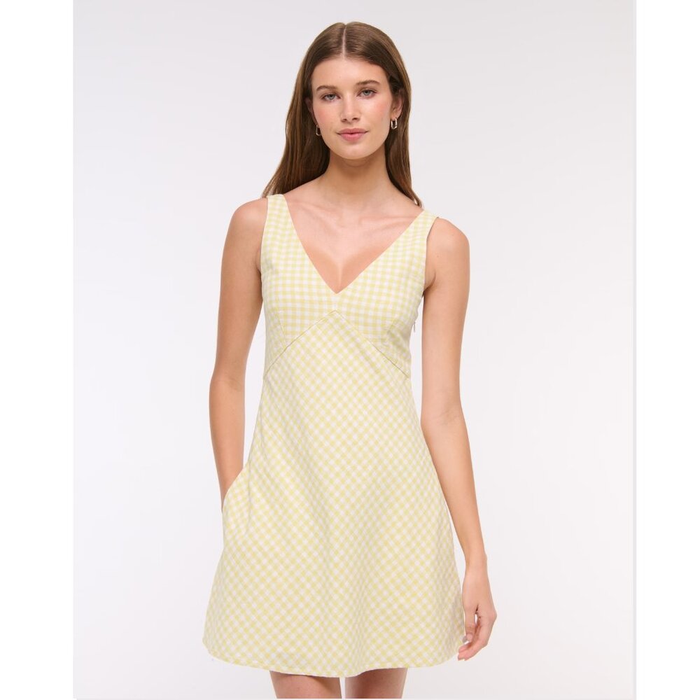 Abercrombie & Fitch V-Neck Linen-Blend Mini Dress